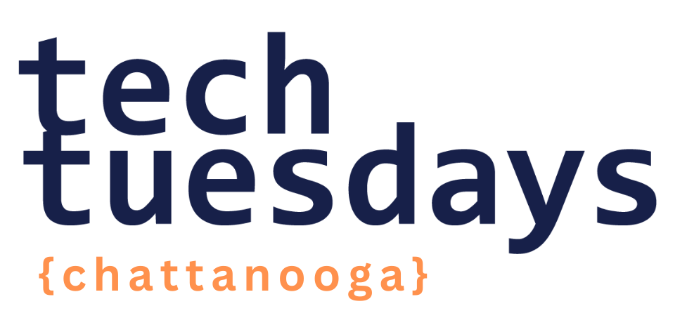The logo for tech tuesdays chattanooga is blue and orange