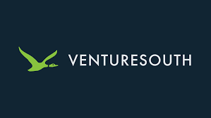 A logo for venturesouth with a green bird on a blue background.