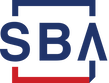 A blue and red logo for a company called sba.