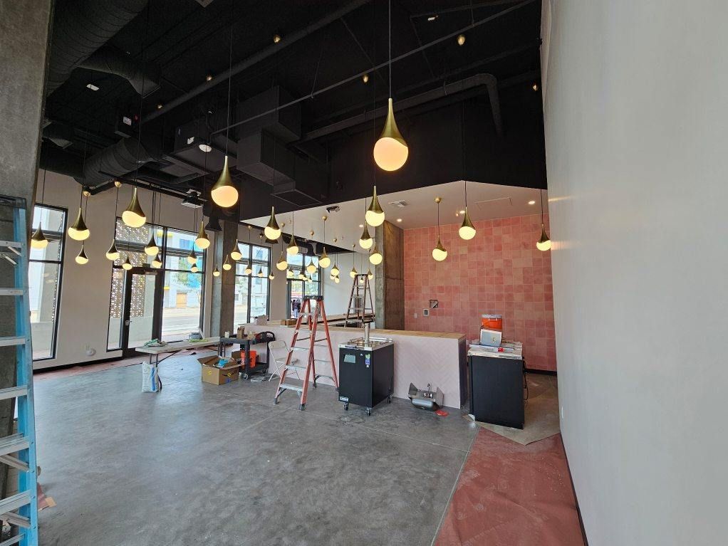 Pendant+lighting+install+for+commercial+building