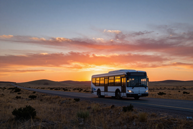 Bus Sportman en ruta al atardecer