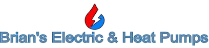 Logo for Brian's Electric & Heat Pumps featuring a stylized red flame and blue lightning bolt above the business name.