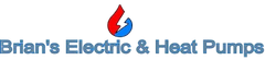 Logo for Brian's Electric & Heat Pumps featuring a stylized red flame and blue lightning bolt above the business name.