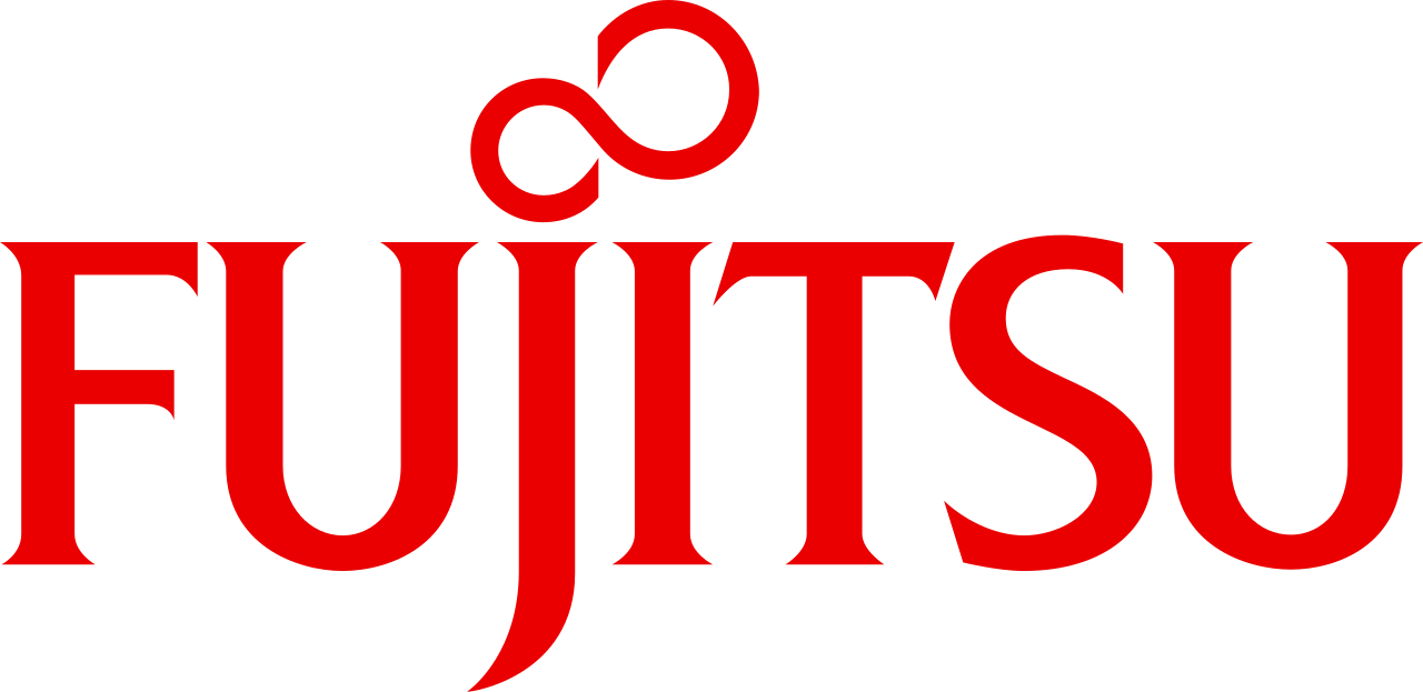 The red Fujitsu logo on a white background, featuring the stylized 