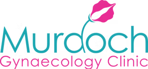 A logo for murdoch gynecology clinic with a pink flower