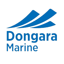 The dongara marine logo is blue and white and says dongara marine.