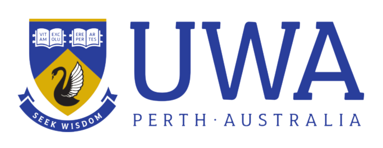 A blue and yellow logo for uwa perth australia