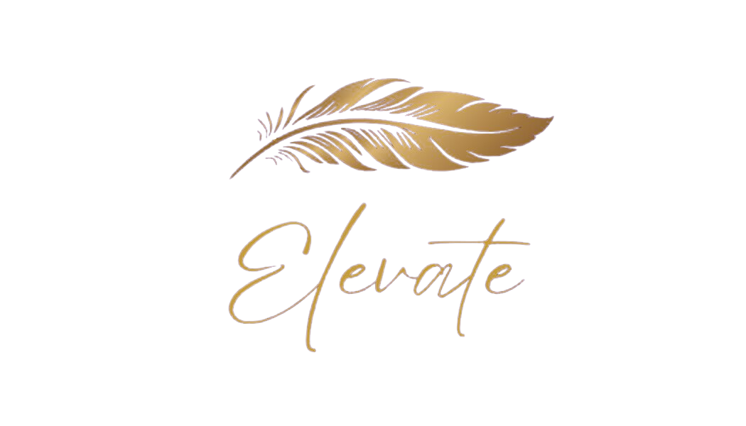 Golden feather above the word "Elevate" in script.