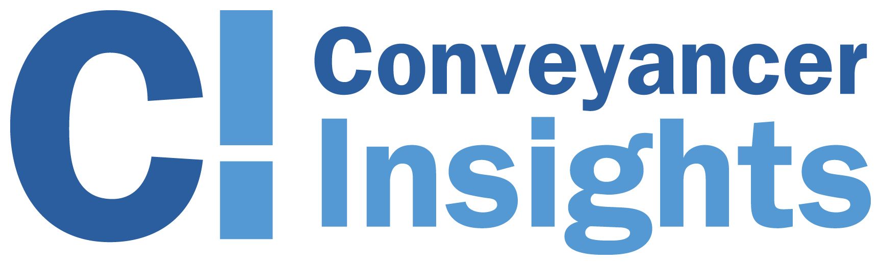 A blue logo for conveyancer insights on a white background
