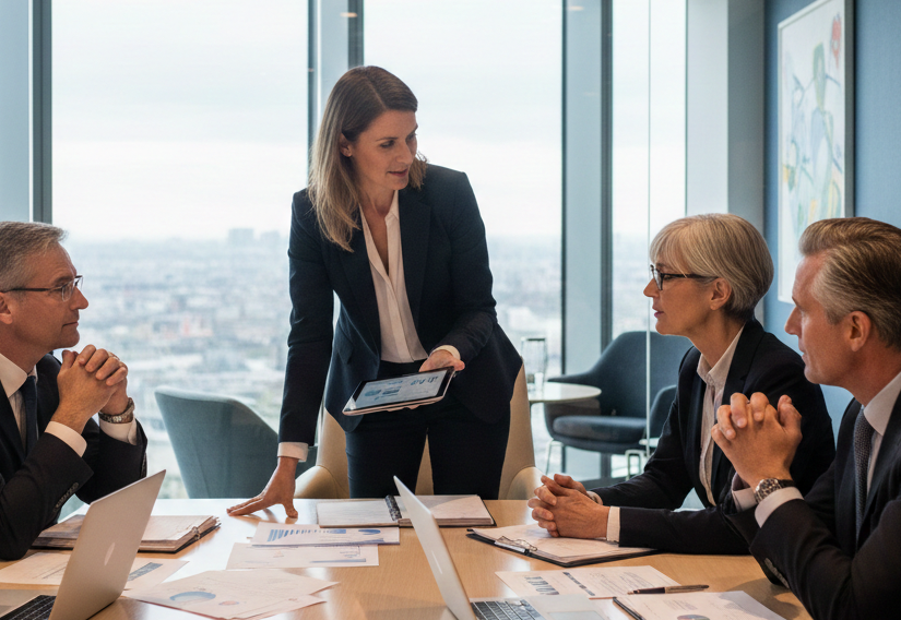 Fractional COO and IT director working with law firm leadership team in a strategic boardroom meeting