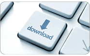 A close up of a computer keyboard with a download button