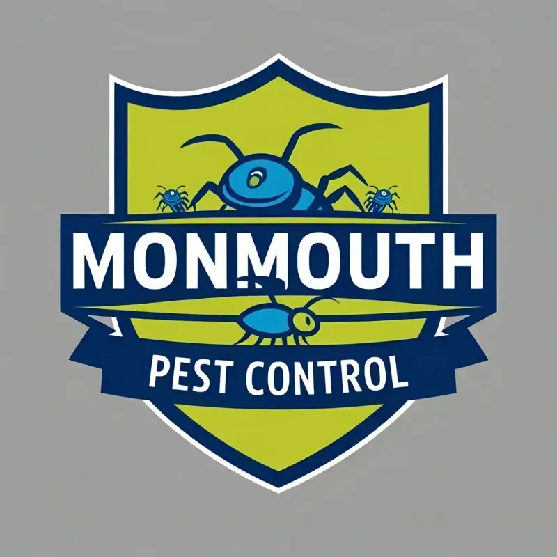A logo for monmouth pest control with a no bug in a circle.
