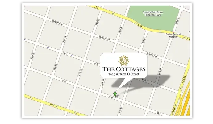 A map showing the location of the cottages