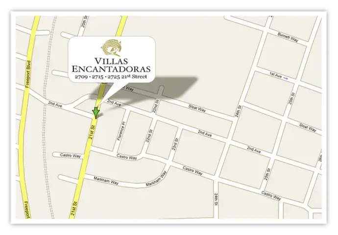 A map showing the location of villas encantadoras