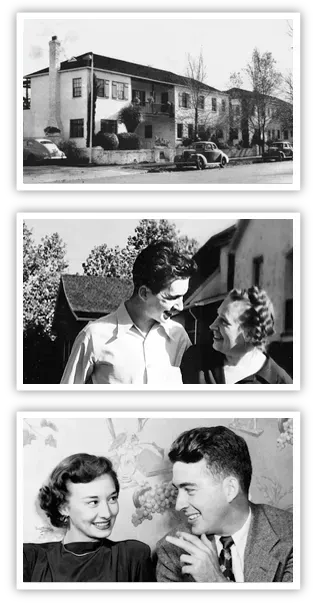 Three black and white photos of a man and a woman