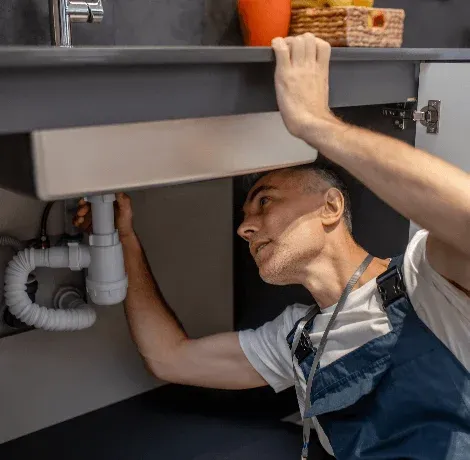 A Man is Fixing a Water Pipe With a Wrench — Daniel Gray Plumbing in South Murwillumbah, NSW