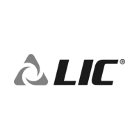 Logo of LIC with a gray abstract triangle shape and black letters on a white background.