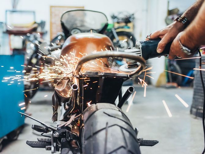 A vintage motorcycle being restored