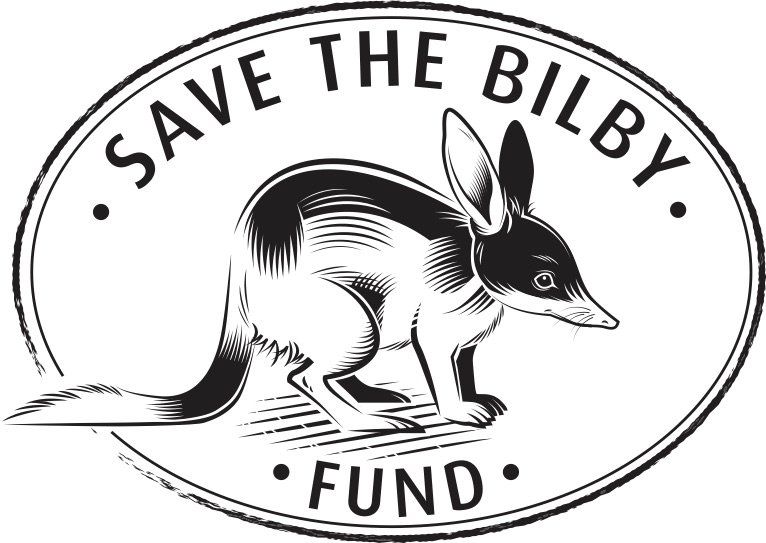 A black and white logo for the save the bilby fund