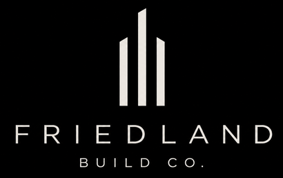 Friedland Build Co. logo with a black background and white vertical bars above the company name