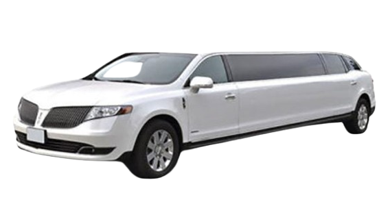 A white limousine is parked on a white background.