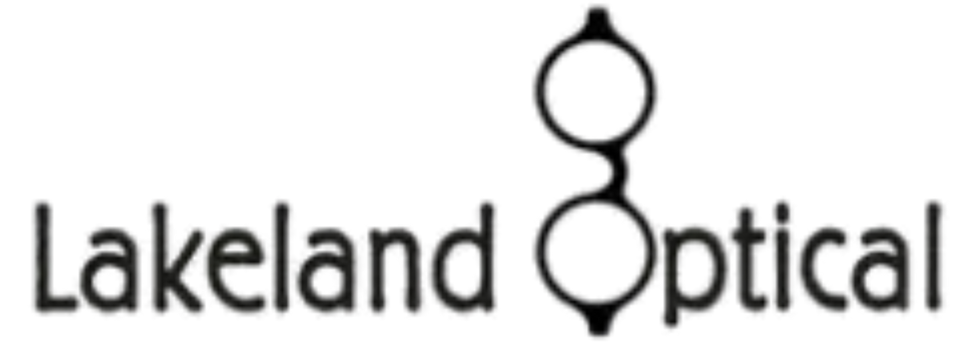 A logo for lakeland optical with a pair of glasses