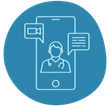 A line drawing of a doctor talking to a patient on a cell phone.