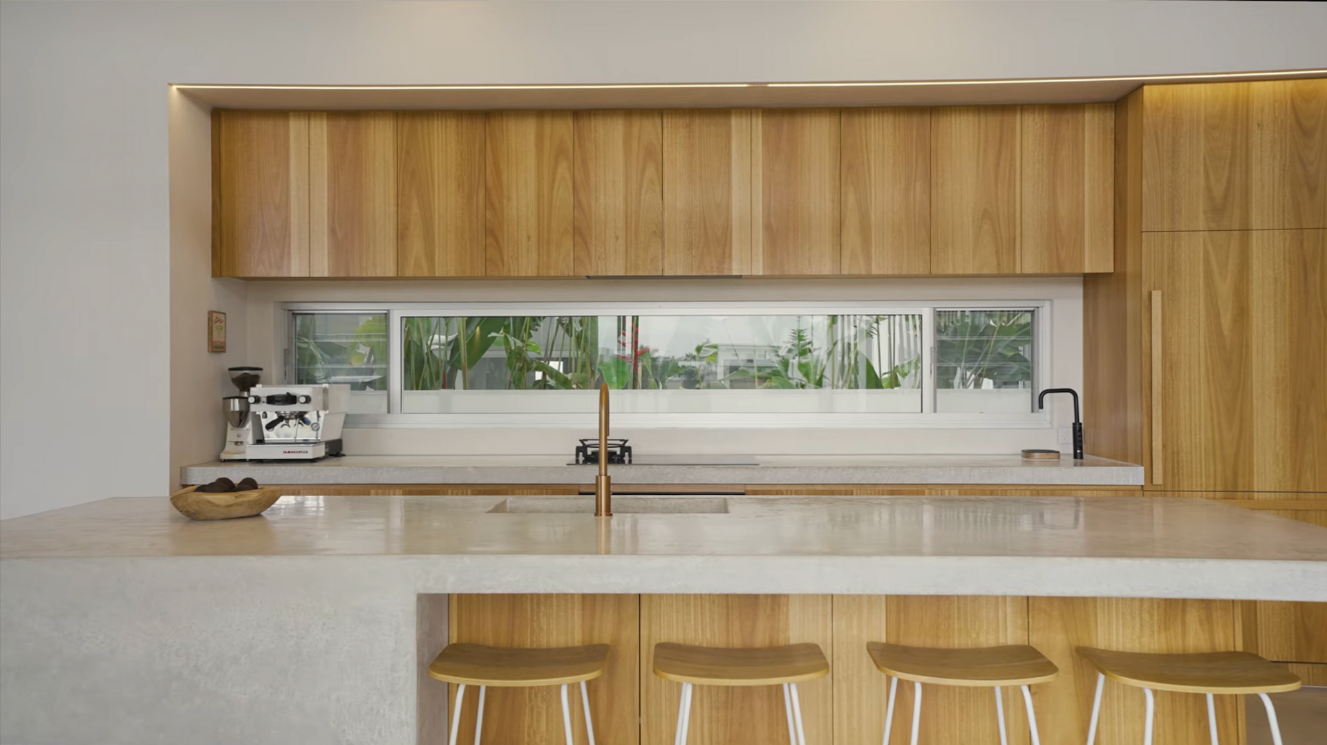 Light Oak-colored Kitchen Cabinets and Built-in Refrigerator — Maken Kitchens & Cabinets in Chinderah, NSW