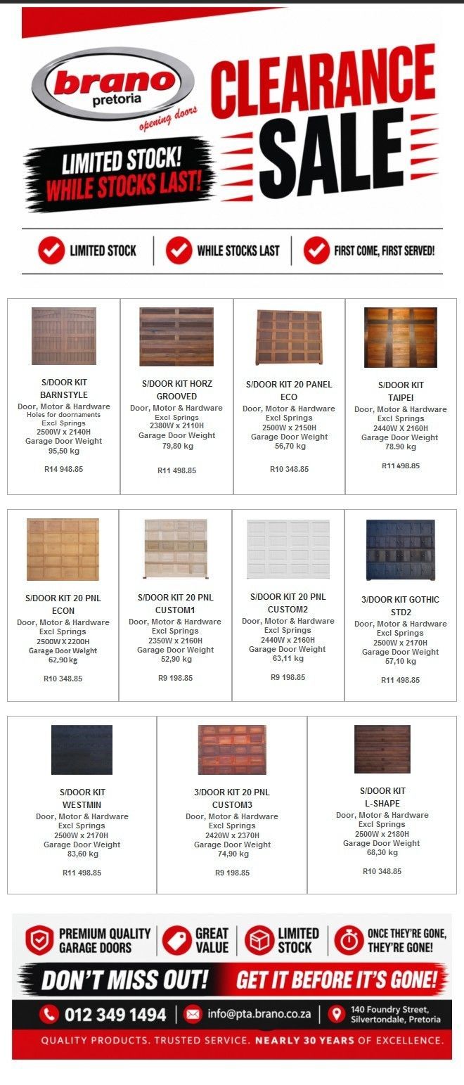 Brano clearance sale flyer with flooring samples, product prices, and red promotional banners