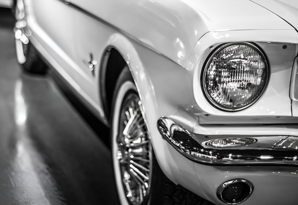 A Black And White Photo Of A White Mustang — Hunter Automotive In Innisfail, QLD