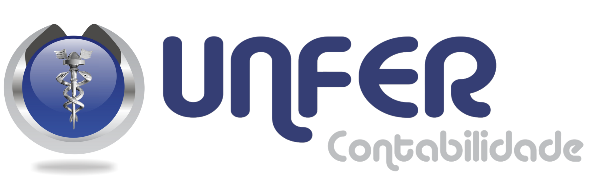 Logotipo da UNFER Contabilidade em azul e cinza com um emblema de estilo médico à esquerda.