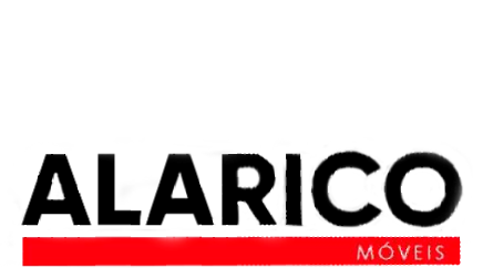Logotipo da ALARICO Móveis em texto preto com sublinhado vermelho sobre fundo branco.