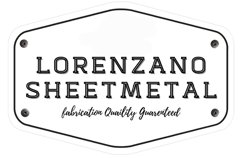 Lorenzano Sheetmetal logo on a white plaque with black border and lettering