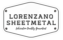 Lorenzano Sheetmetal logo on a white plaque with black border and lettering