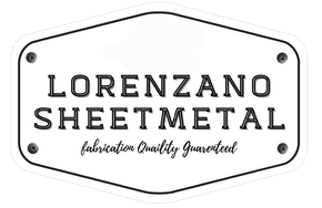 Lorenzano Sheetmetal logo on a white plaque with black border and lettering