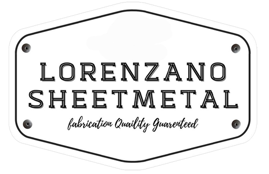 Lorenzano Sheetmetal logo on a white plaque with black border and lettering