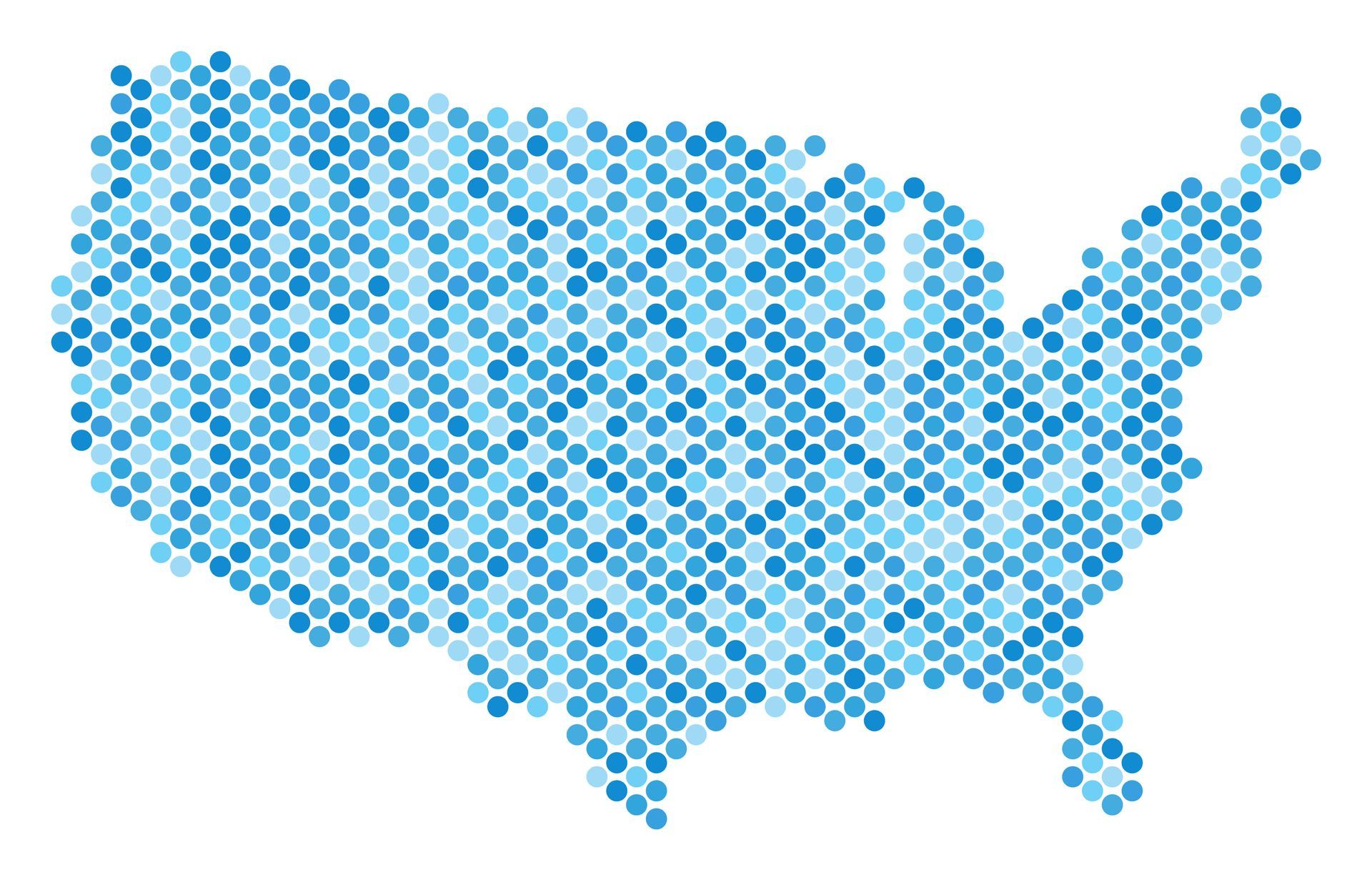 Map of the United States, composed of blue and teal hexagonal shapes, with coastlines defined.