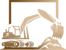 A silhouette of an excavator digging a hole in the ground.