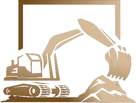 A silhouette of an excavator digging a hole in the ground.