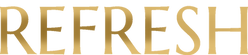 Gold serif text reading “REFRESH” on a light background.