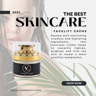 Luxury skincare cream ad with gold-and-black jar, “The Best Skincare” text, and a Shop Now button