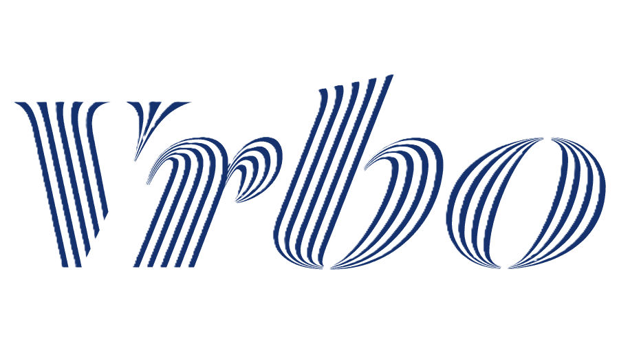 Blue stylized “Vrbo” logo on a white background