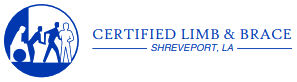 Certified Limb & Brace logo with blue figures and text, Shreveport, LA