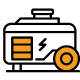 An icon of a generator with a lightning bolt and a wheel.