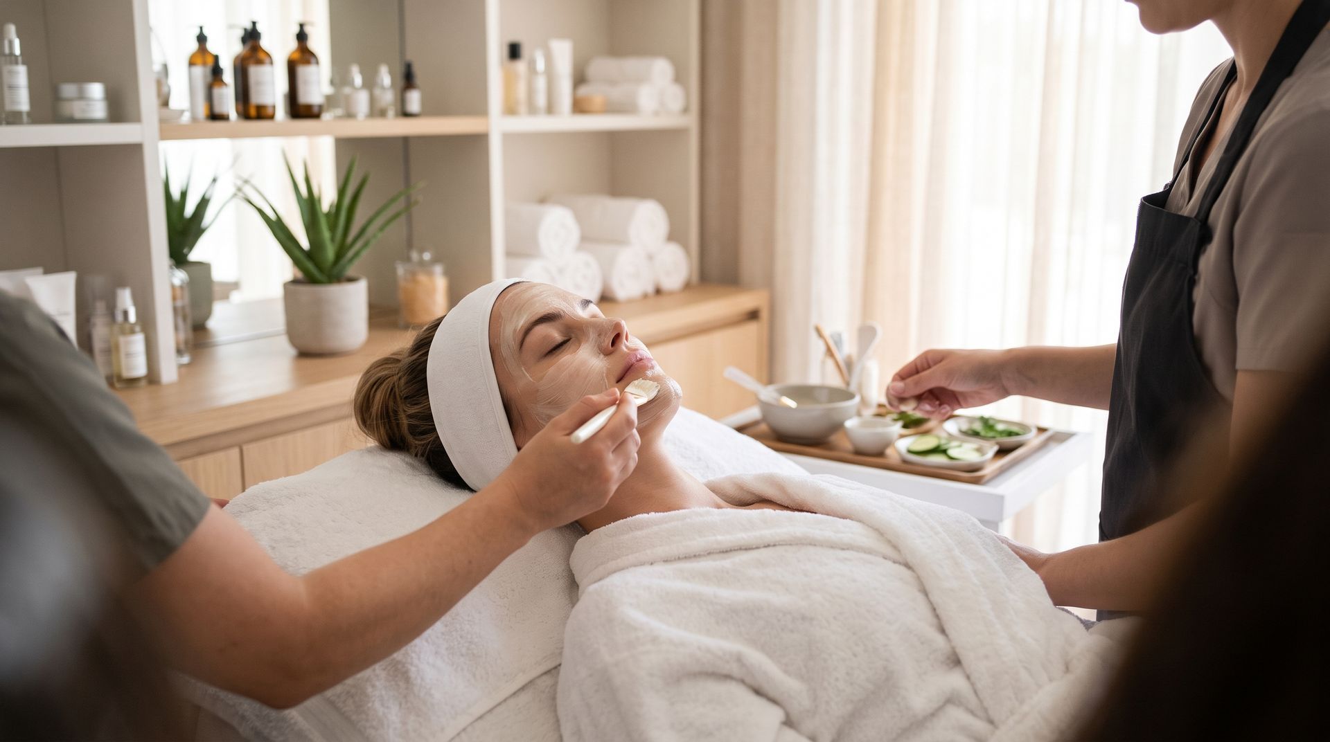 Client relaxing during a treatment, wondering how often should you get a facial