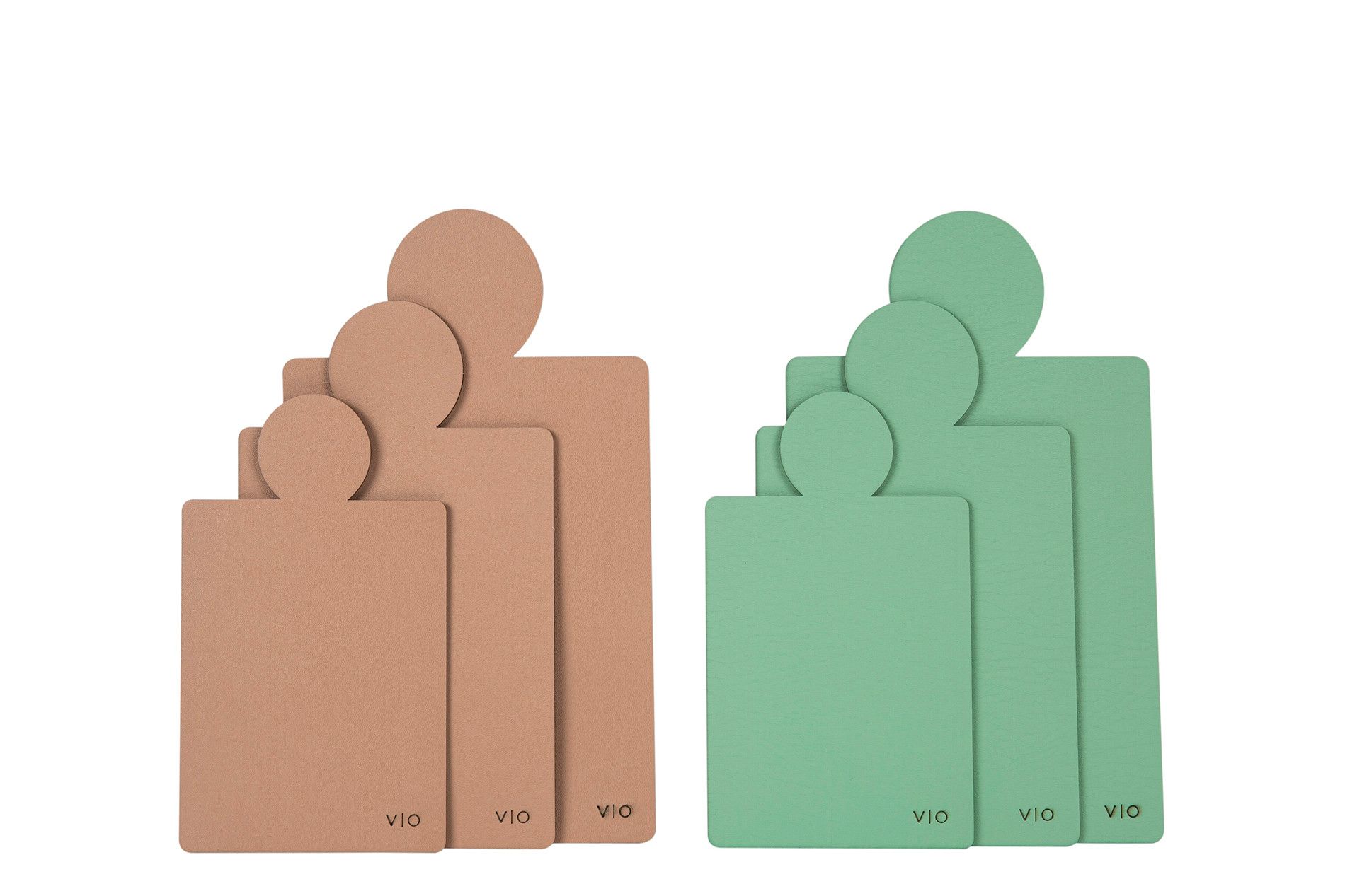 Dois conjuntos de figuras minimalistas em forma humana, um em tom bege e outro em verde menta, lado a lado.