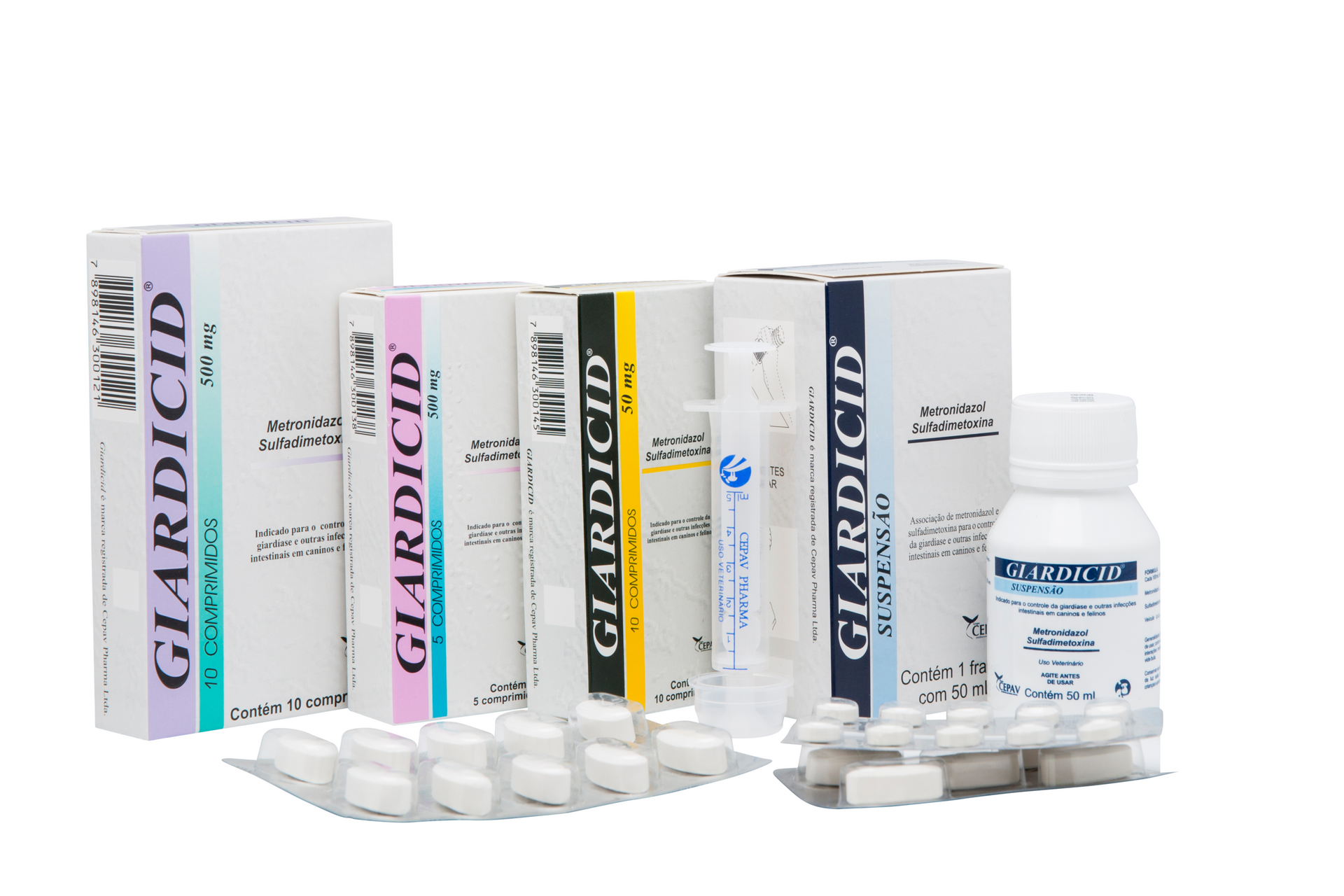 Caixas, frascos e seringas da vacina Gardasil variadas sobre um fundo branco.