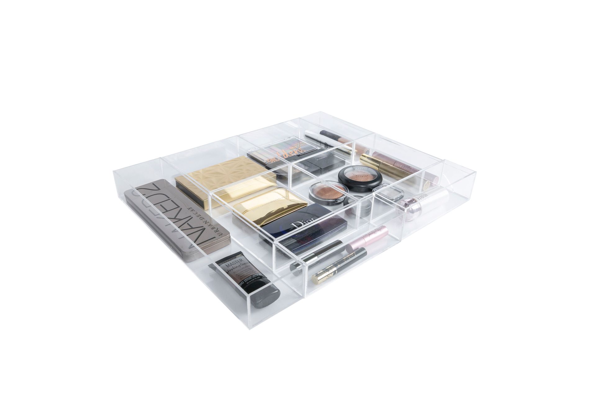 Modelo 3D transparente da planta baixa de um apartamento com cômodos e disposição dos móveis.