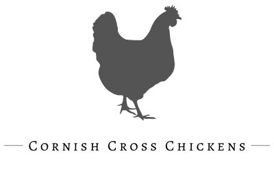 Silhouette of a chicken above the text “Cornish Cross Chickens”