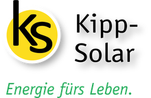 Logo von Kipp-Solar. Gelber Kreis mit schwarzem „ks“ und Text „Kipp-Solar“. Grüner Text: „Energie fürs Leben.“